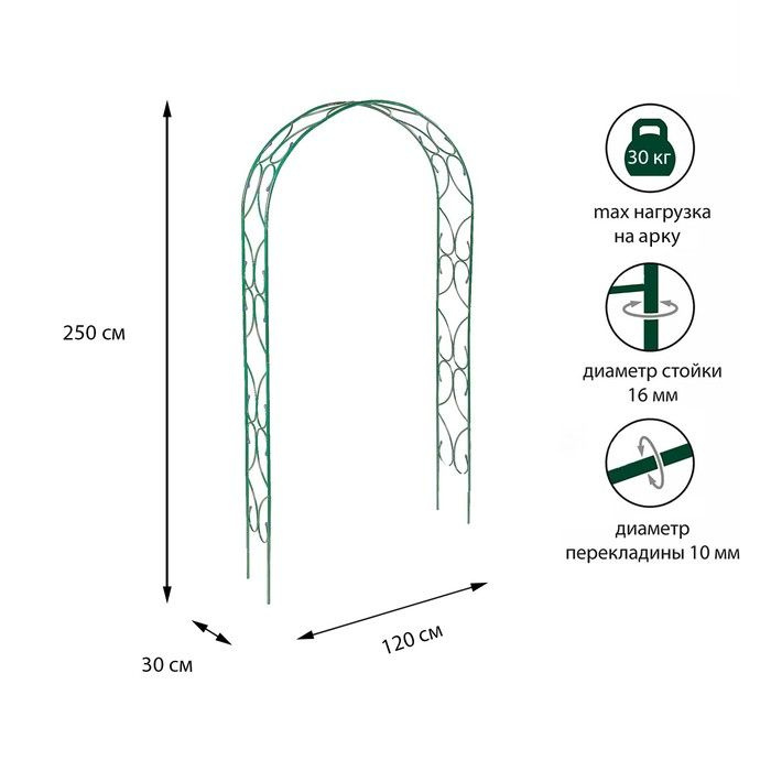 Арка садовая, разборная, 250x120x30 см, металл, зелёная, "Узор-2"  #1