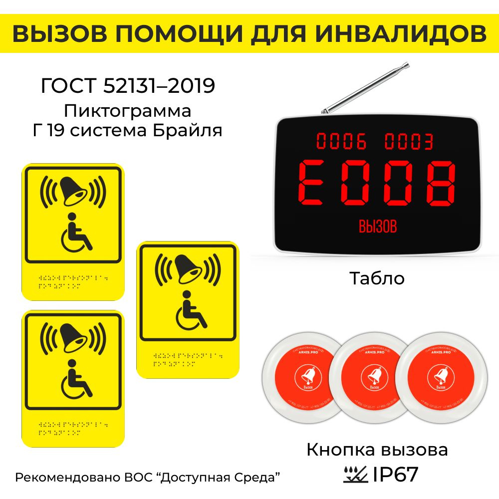 Тактильная табличка со шрифтом брайля, кнопка вызова персонала, табло ...