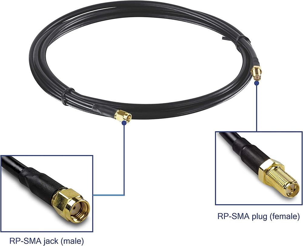 RG58 Антенный кабель RP-SMA/RP-SMA, 2 м, черный #1