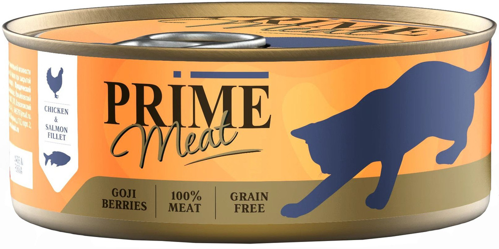 Корм Prime Meat Grain Free Chicken & Salmon Fillet (в желе) для кошек, беззерновой, филе курицы с лососем, #1