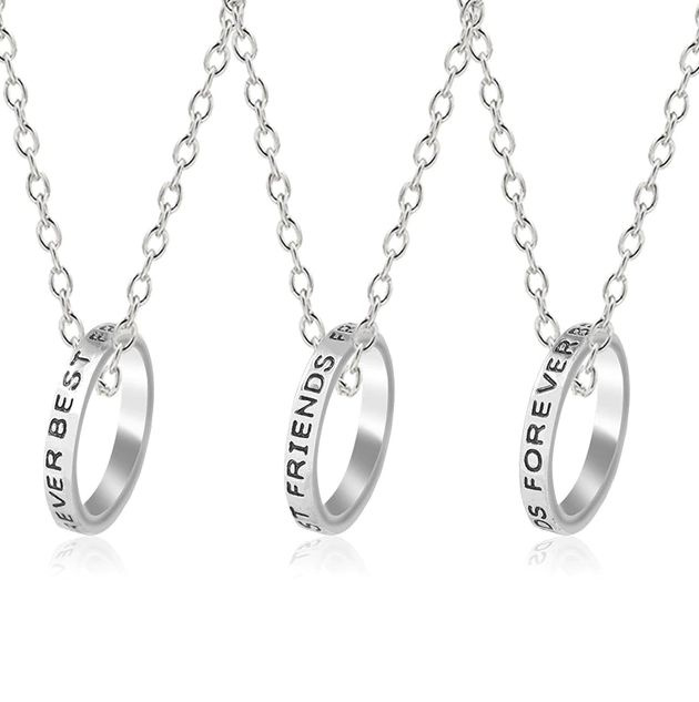 Парные подвески-кольца для трёх друзей Best Friends forever (Лучшие друзья навсегда), цвет серебро  #1