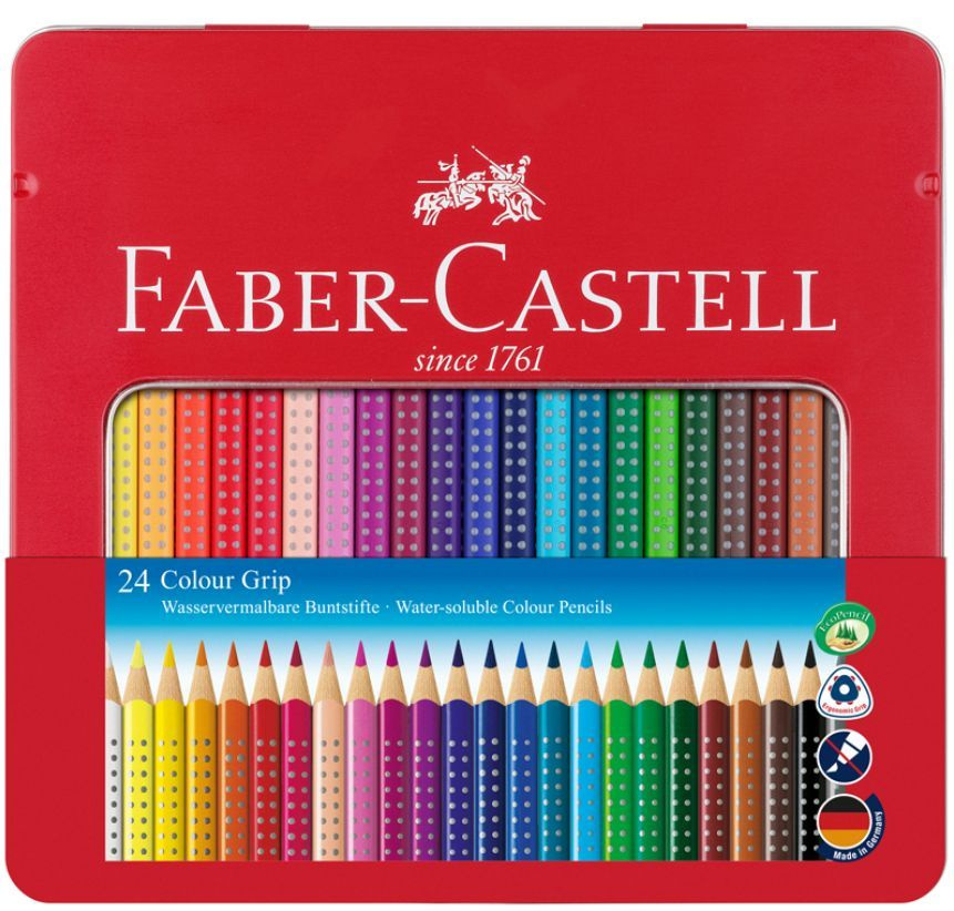 Карандаши Faber-Castell "Grip" цветные, трехгранные, набор из 24 цветов в металлической упаковке  #1