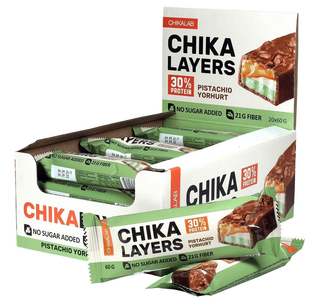 CHIKALAB Протеиновые диетические батончики в шоколаде без сахара Chika Layers Pistachio Yogurt Фисташковый #1