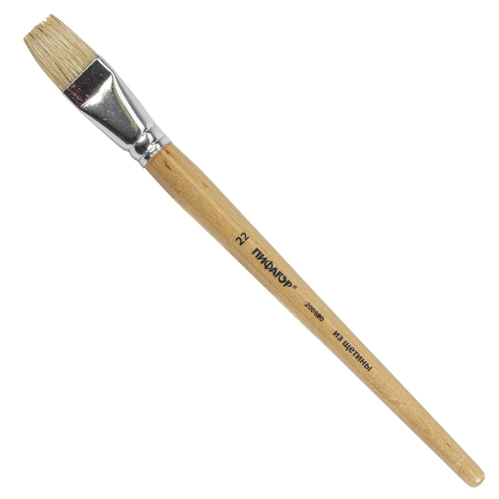 Кисть художественная Пифагор пифагор, щетина плоская, №22 деревянная ручка в лаке, подвес (200880)  #1