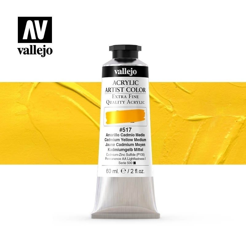 Акрил Vallejo "Artist color" #517 Cadmium Yellow Medium/ Кадмий Желтый средний (60мл)  #1