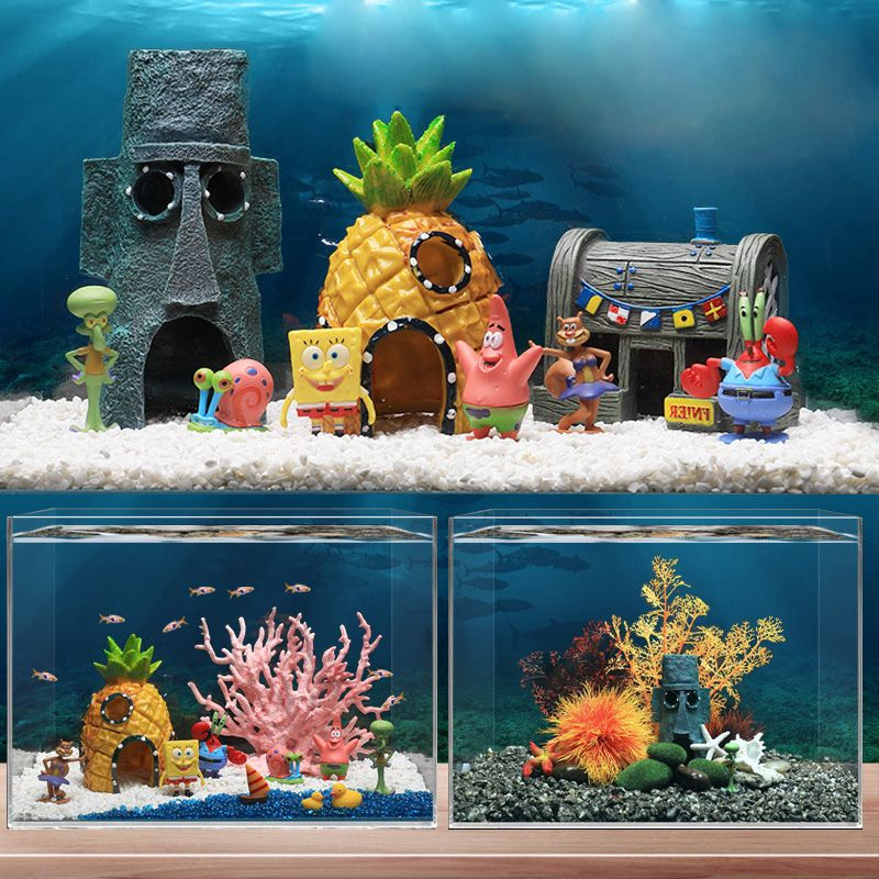 Декорация для аквариума Набор Фигурки SpongeBob 11 шт, домик Губка Боб ...