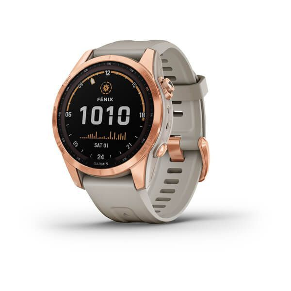 Часы Garmin FENIX 7S Solar цвета розовое золото с песочным силиконовым ремешком (010-02539-11)  #1