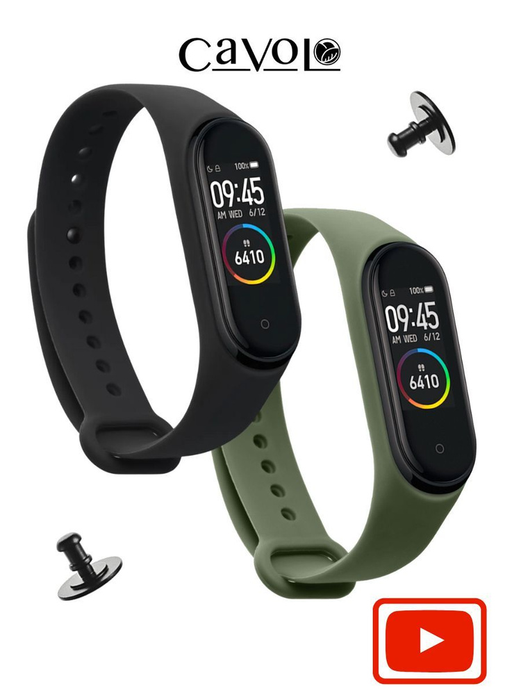 Комплект ремешков для Xiaomi Mi Band 3, Mi Band 4 (Ксиоми Ми Бенд 3/4) + 2 дополнительные кнопки, черный #1