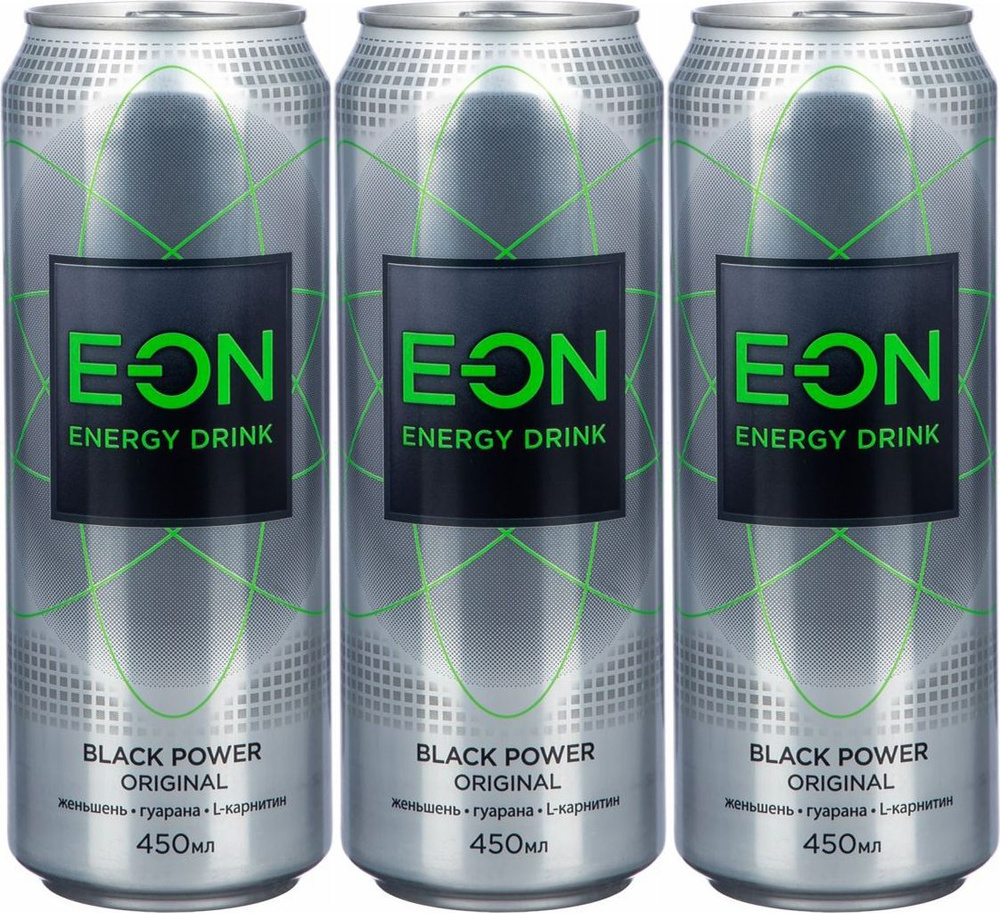 Энергетический напиток E-ON Black power газированный 0,45 л, комплект: 3 банки по 450 мл  #1