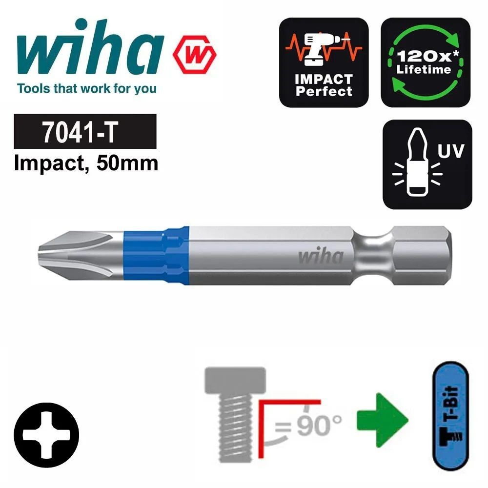 Бита PH3х50мм Impact (ударная) T-Bit (lMetall) Wiha (1 шт.)7041T 41639 КРЕПКОМ  #1