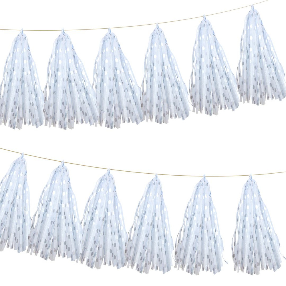 Гирлянда Тассел, Гирлянда растяжка для праздника, Точки, Серебро, Металлик, 35*12 см, 5 листов.  #1