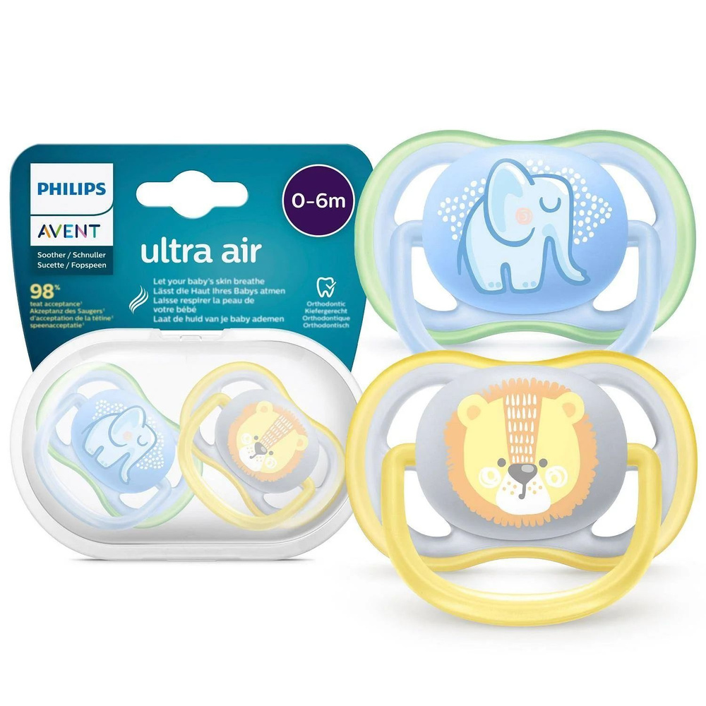 Пустышка PHILIPS AVENT ultra air с футляром для хранения и стерилизации 2шт 0-6месяцев SCF085/05 (голубой) #1