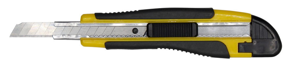 Нож канцелярский Silwerhof ширина лезвия 9 мм, фиксатор, усиленный / 2 сменных лезвия, цвет желтый/черный, #1