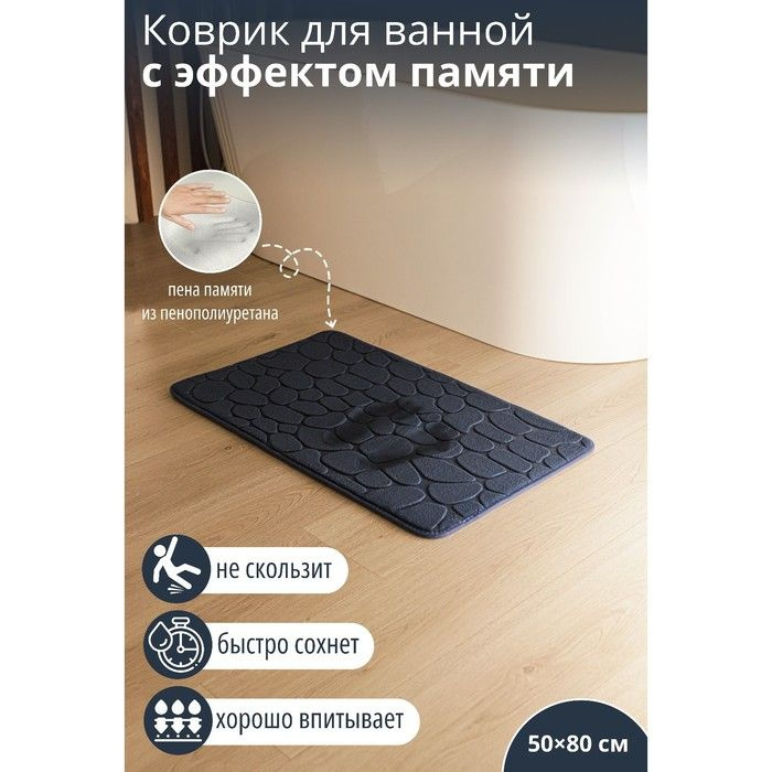 Коврик для ванной с эффектом памяти SAVANNA Memory foam, 50 80 см, цвет тёмно-синий  #1