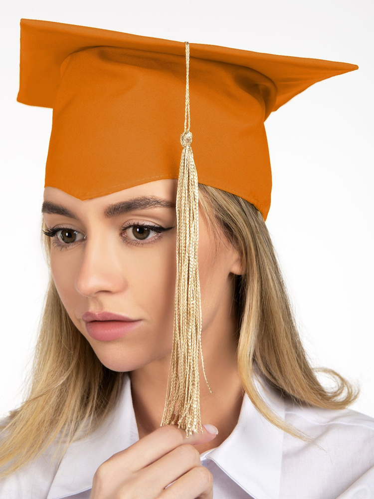 Оранжевая академическая шапочка выпускника конфедератка с золотой кисточкой  #1