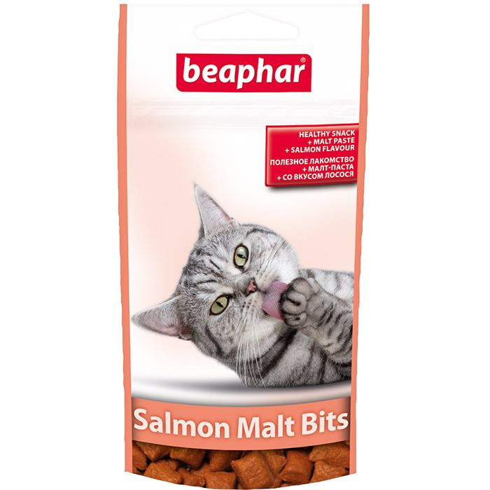 Лакомство для кошек Beaphar Подушечки Salmon Malt Bits для выведения шерсти из желудка, лосось, 35 г #1