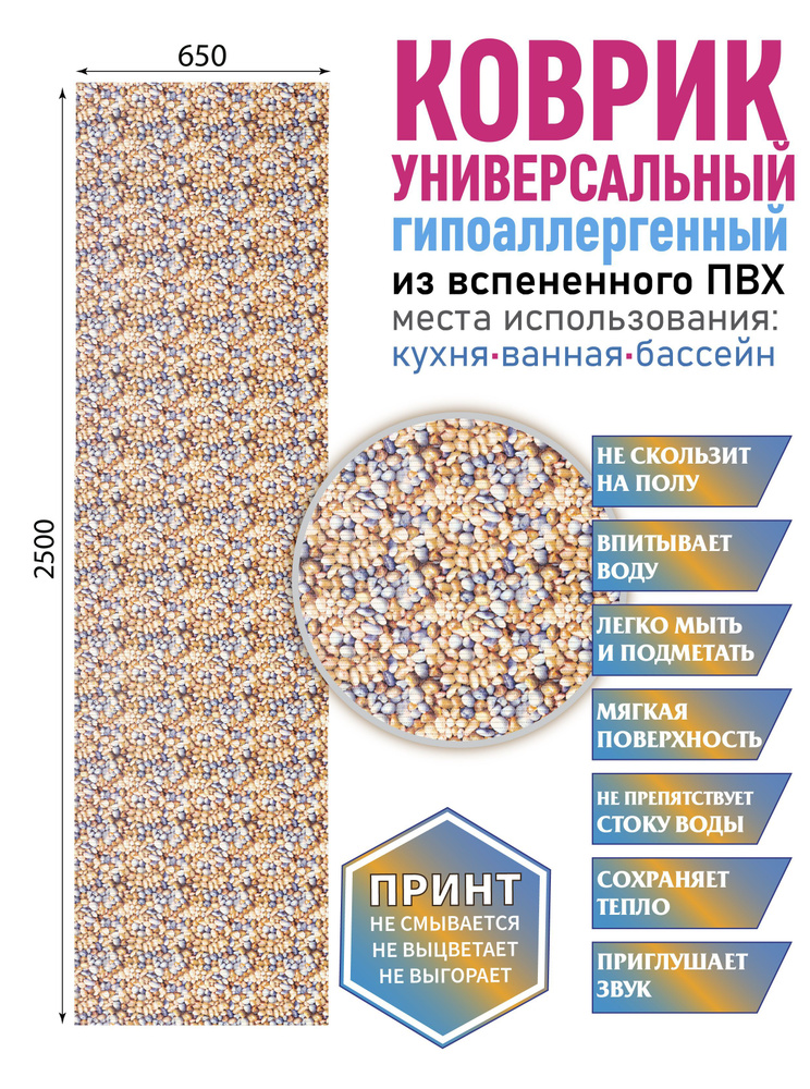 Коврик для ванной противоскользящий быстросохнущий 65х250  #1