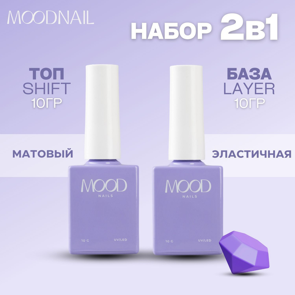 MOODNAIL Набор для маникюра Топ матовый База эластичная каучуковая 2*10мл.  #1