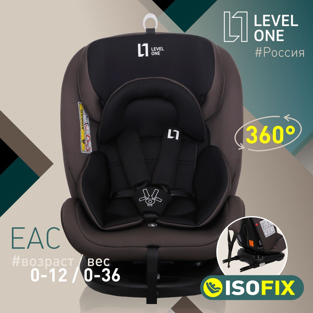 Автокресло детское поворотное Еду-Еду KS 360 ISOFIX гр.0+/I/II/III, от 0 до 36 кг, серия Level One, graphite #1