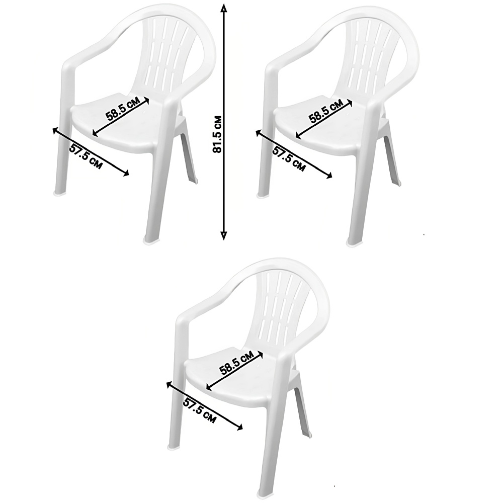 Набор из 3-х пластиковых белых стульев 58.5х57.5х81.5 см для кафетерия или столовой, загородного дома, #1