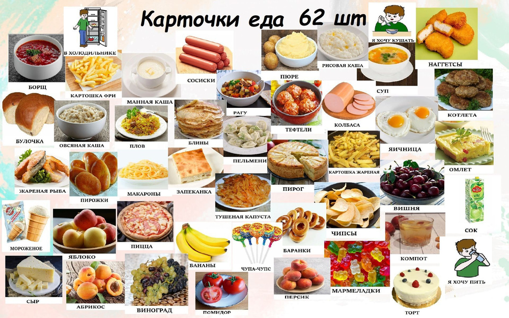 Карточки Еда 62штуки/ карточки пекс - купить с доставкой по выгодным ...