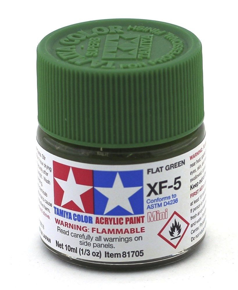 Краска акриловая XF-5 FLAT GREEN, ACRYLIC PAINT MINI 10 ML. (ЗЕЛЁНЫЙ МАТОВЫЙ) TAMIYA 81705  #1