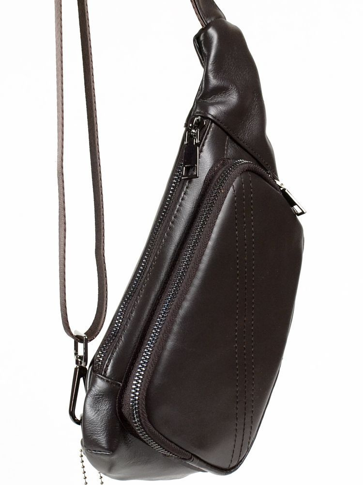 Мужская сумка рюкзак слинг на грудь из натуральной кожи, через плечо, темно-коричневая 31х15х4 см  #1