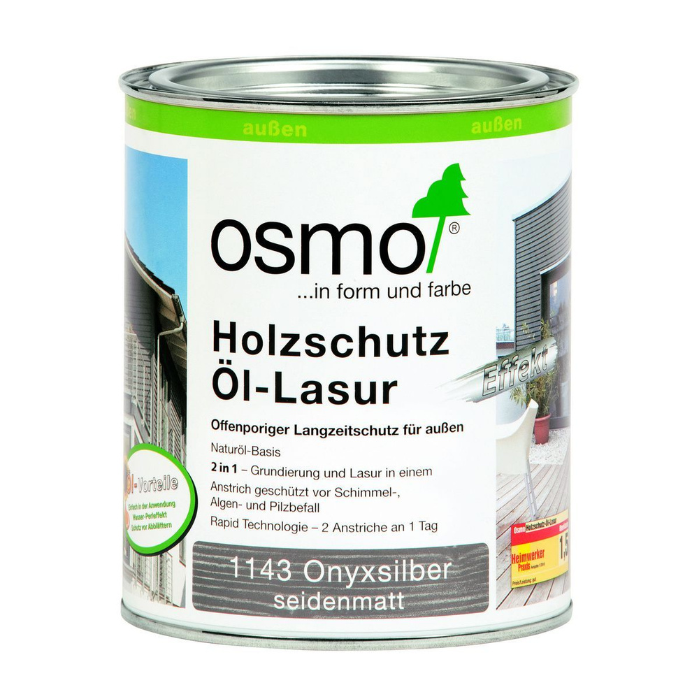 Защитное масло-лазурь Osmo для древесины с эффектом серебра Holzschutz l-Lasur Effekt 1143 Оникс Серебро #1