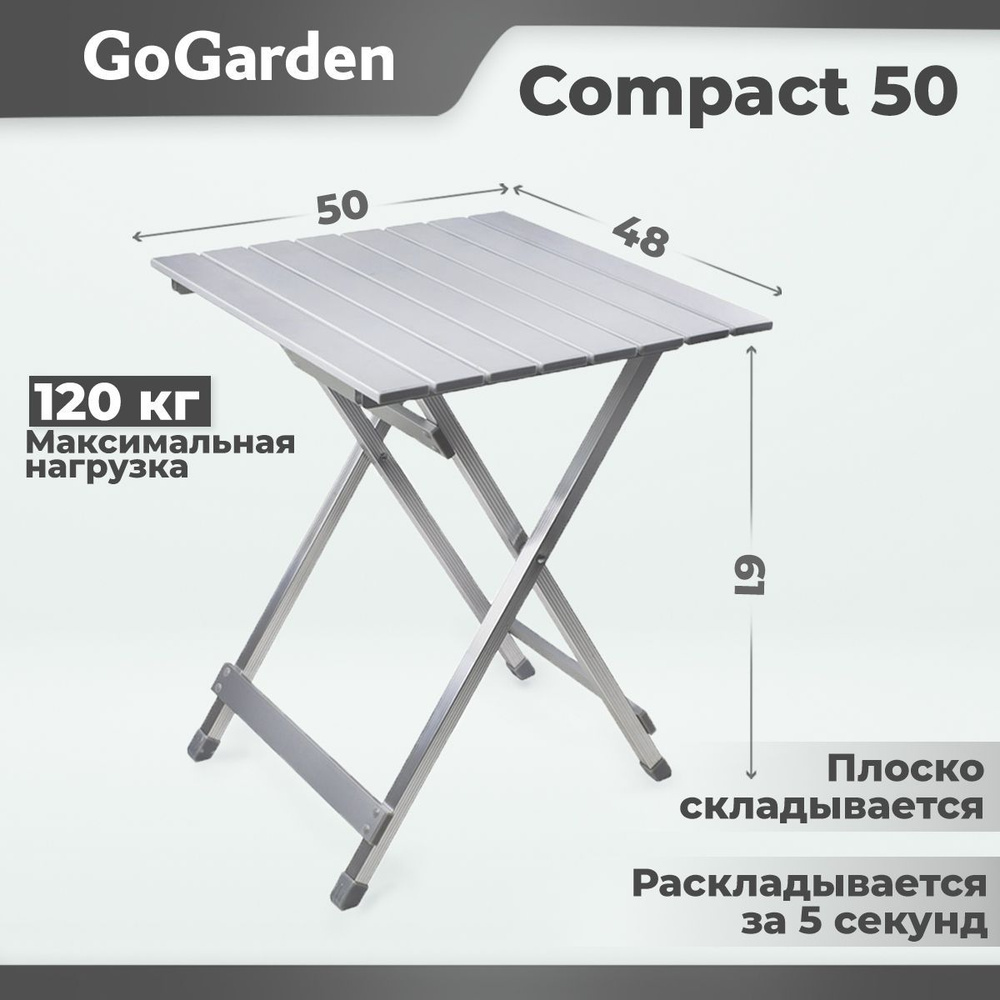 Стол складной GoGarden COMPACT 50, садовый, 50х48х61см, алюм. #1