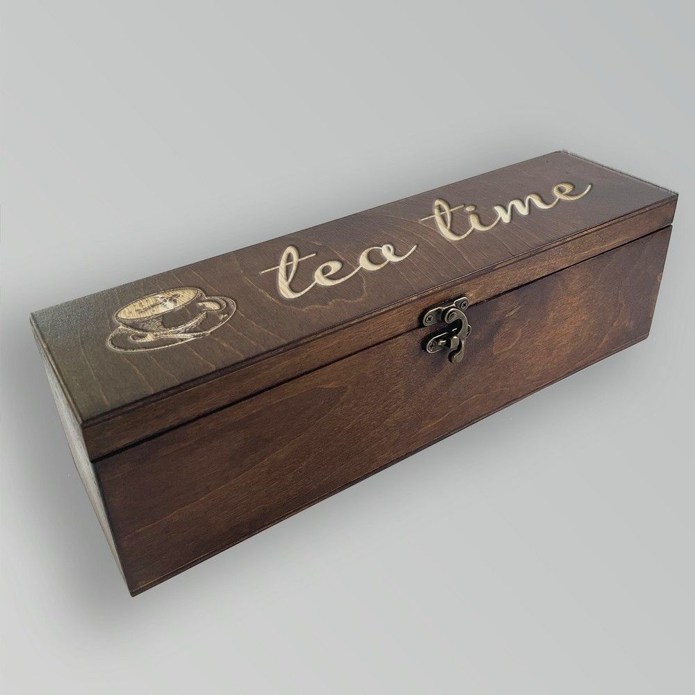 Коробка для чайных пакетиков (Чайница) из дерева с крышкой Иллюстрация космонавт в чашке ( tea time, #1