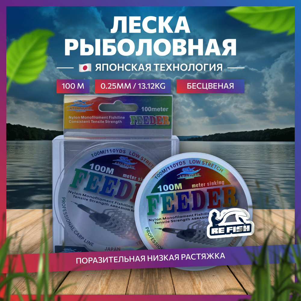 Леска для рыбалки монофильная прозрачная feeder 100 м, 0.25 мм  #1