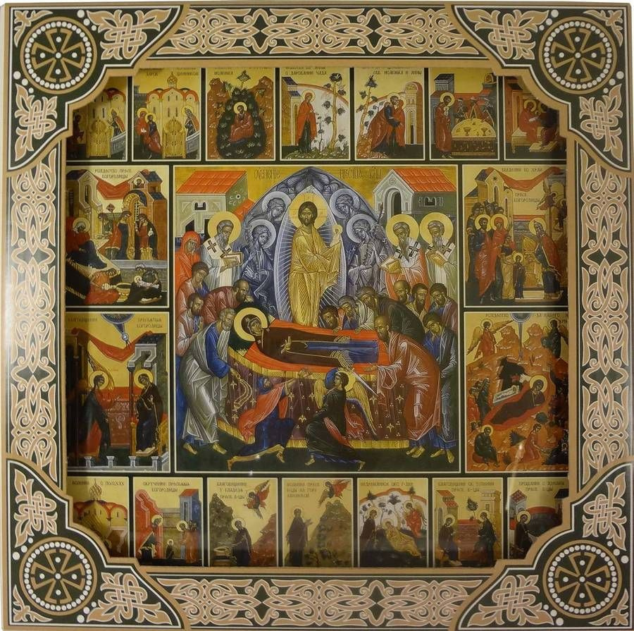 Икона Успение Пресвятой Богородицы с житиями в рамке под стеклом  #1