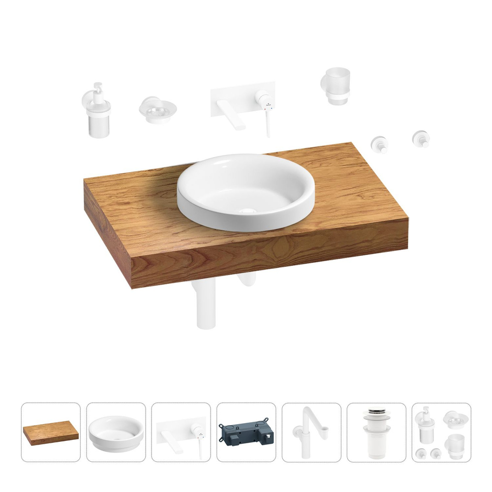 Комплект мебели для ванной комнаты с раковиной Wellsee Genuine Tree 201015690: столешница, раковина, #1