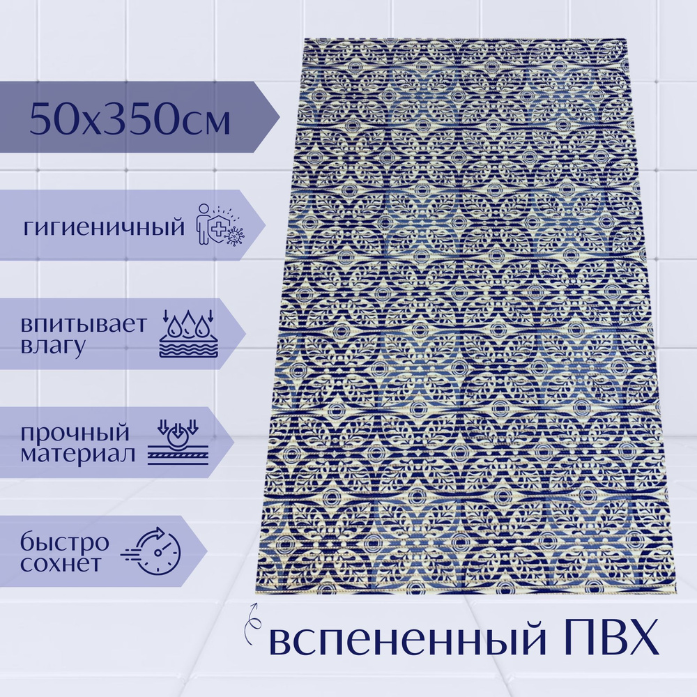 Напольный коврик для ванной комнаты из вспененного ПВХ 50x350 см, темно-синий/синий/белый, с рисунком #1