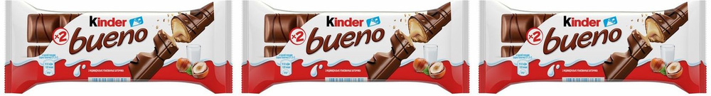 Батончик Kinder Bueno вафельный с молочно-ореховой начинкой, комплект: 3 упаковки по 43 г  #1