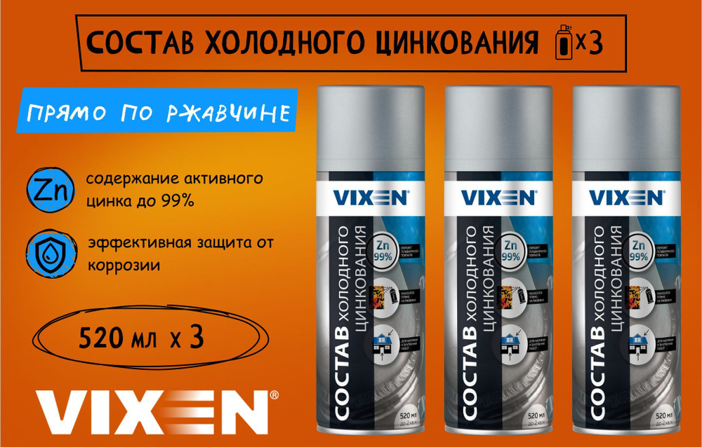 Состав холодного цинкования VIXEN VX23000, спрей, набор 3 шт. #1