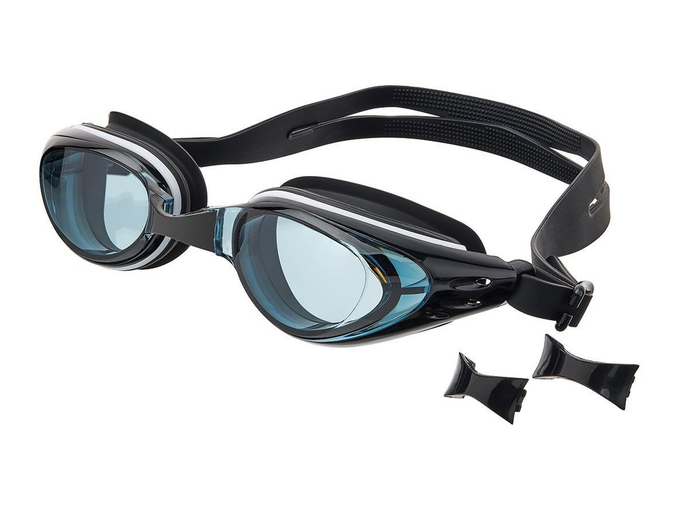 Очки для плавания взрослые в чехле, сменная переносица, черные / Очки для бассейна мужские, женские  #1