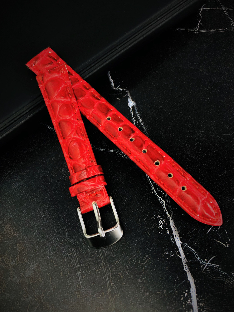 Ремешок для часов NAGATA кожаный 14 мм, красный, под рептилию  #1