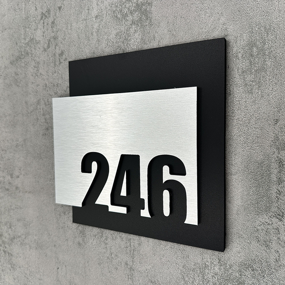 Цифры на дверь квартиры, табличка самоклеящаяся номер 246, 15х12см, царапанное серебро  #1
