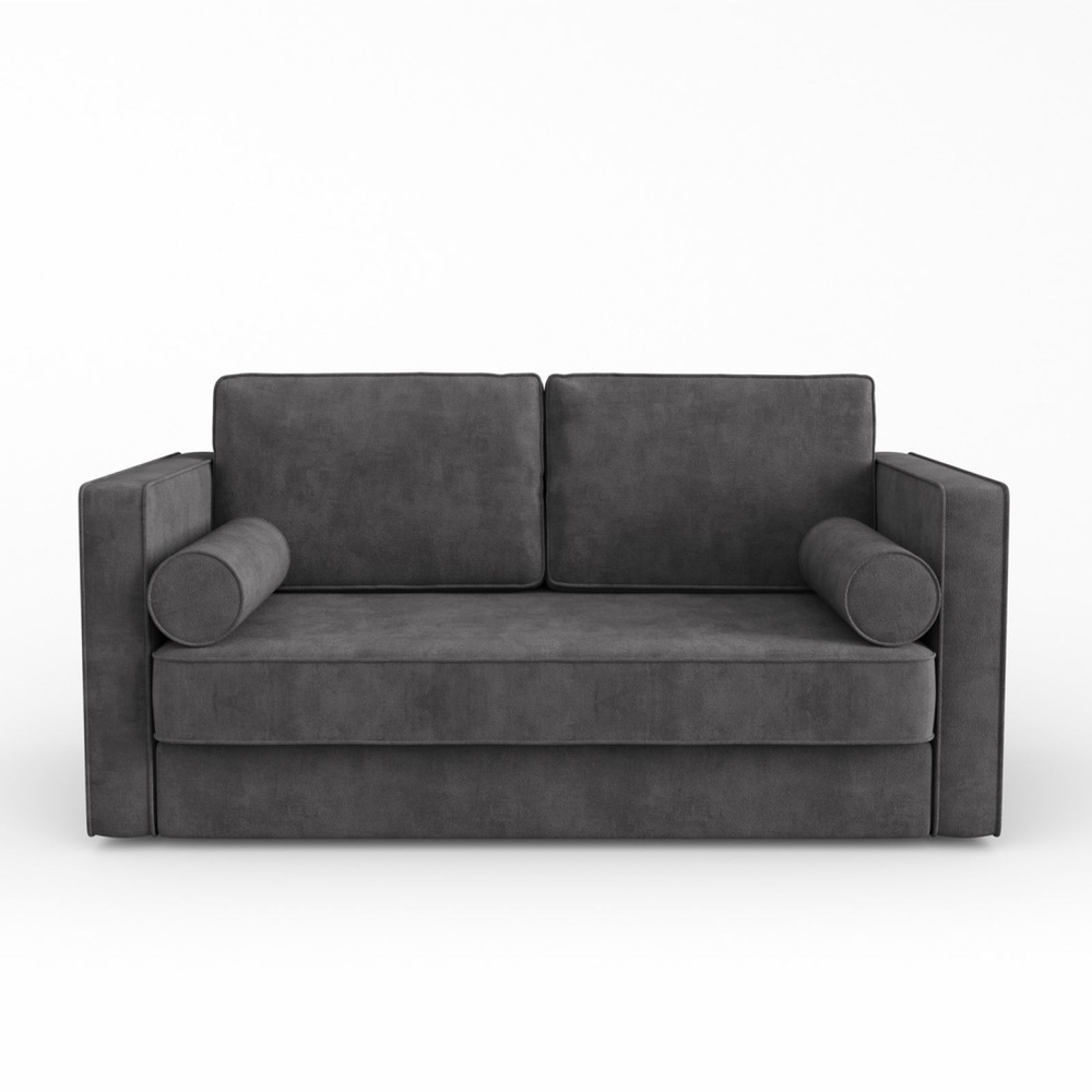 Прямой диван Manons Maison Токке mini, раскладной механизм Выкатной, Велюр серый, 188х104х71 см  #1