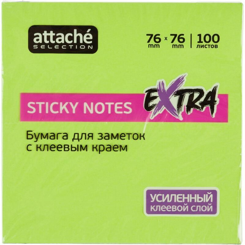 Стикеры Attache Selection Extra с клеев. краем 76х76, неон, зеленый 100л  #1