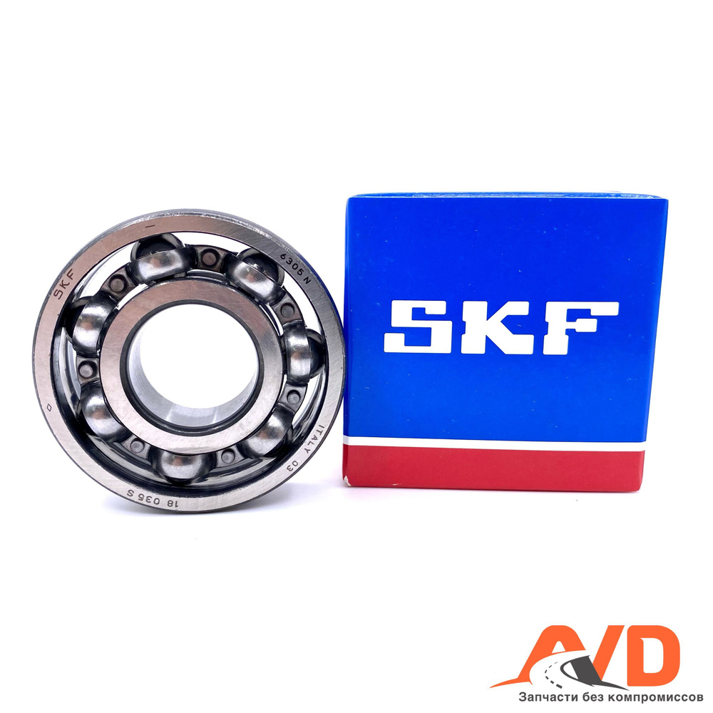 Подшипник SKF 6305N (25x62x17 / 50305) первичного, вторичного вала КПП для  Лада Приора, Калина, Гранта, ВАЗ 2108-21099, 2110-2112, 2113-2115, 111 Ока,  ГАЗ, Газель, Соболь, Волга, / РК Нива 2121, 21213, 21214, 2131,