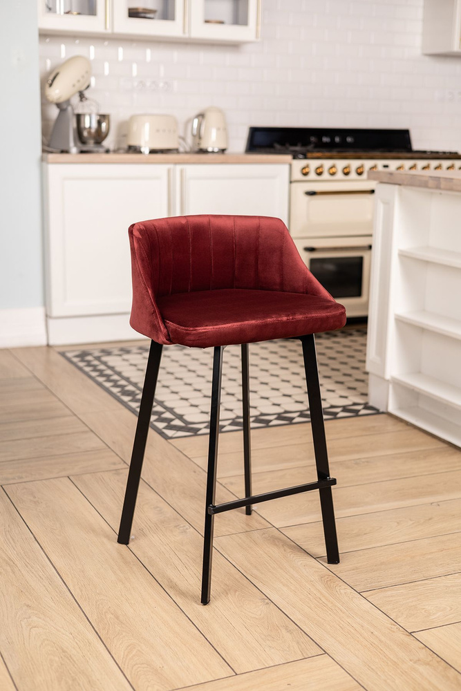 Полубарный стул Velex со спинкой, цвет бордовый велюр, основание черное, высота 65 см  #1