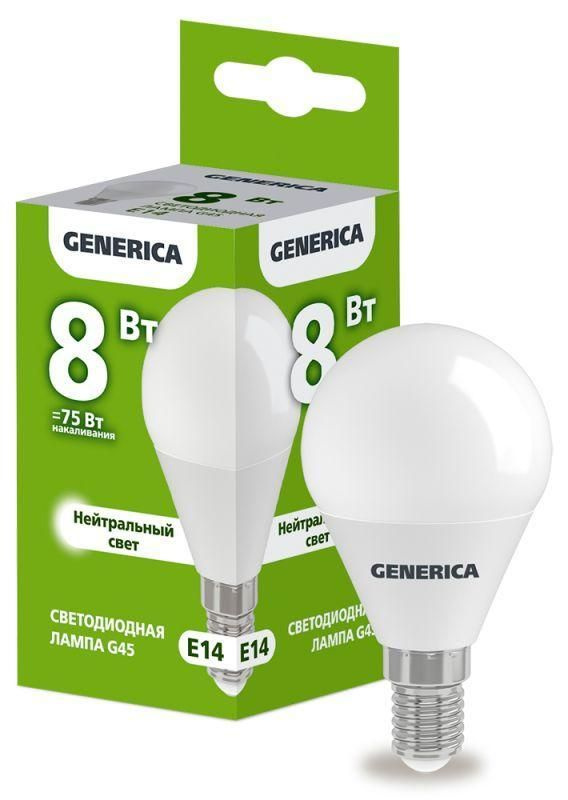 Лампа светодиодная G45 8Вт шар 4000К E14 230В GENERICA LL-G45-08-230-40-E14-G  #1