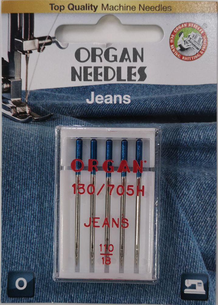Иглы ORGAN для джинсовой ткани №110, 5 игл для бытовых швейных машин ...