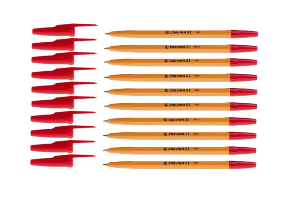 Набор 10 шт - Ручка шариковая Corvina "51 Vintage" красная, 1,0мм, желтый корпус  #1