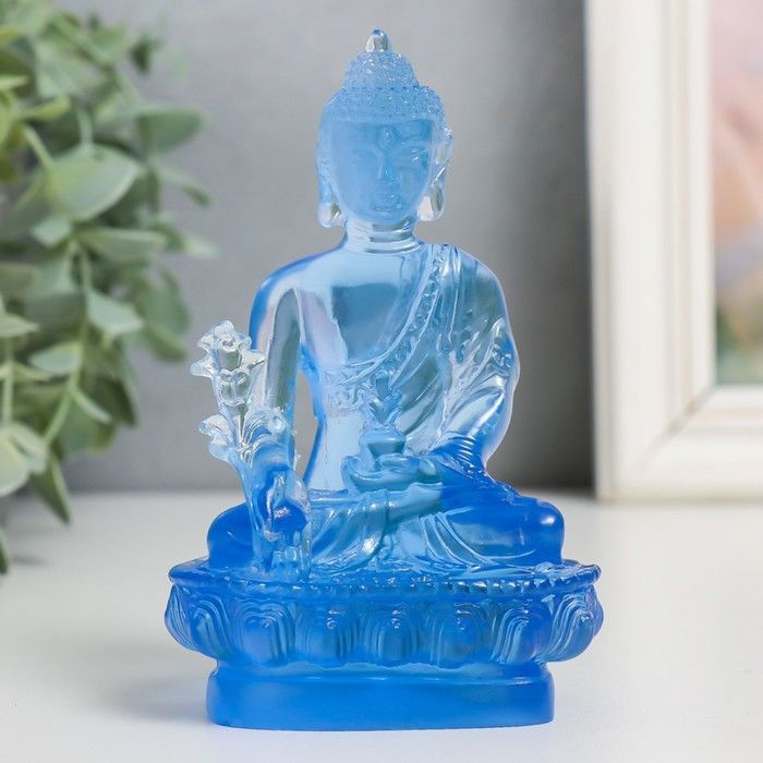 Сувенир полистоун "Будда Варада Мудра - приветствие" синий 13 см  #1