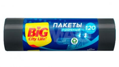 Пакеты для мусора BIG CITY LIFE HD с затяжками 120 л, 10 шт черные #1