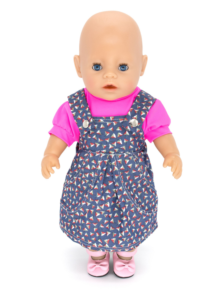 Одежда для кукол Модница Сарафан и футболка для пупса Беби Бон (Baby Born) 43 см голубой, розовый  #1