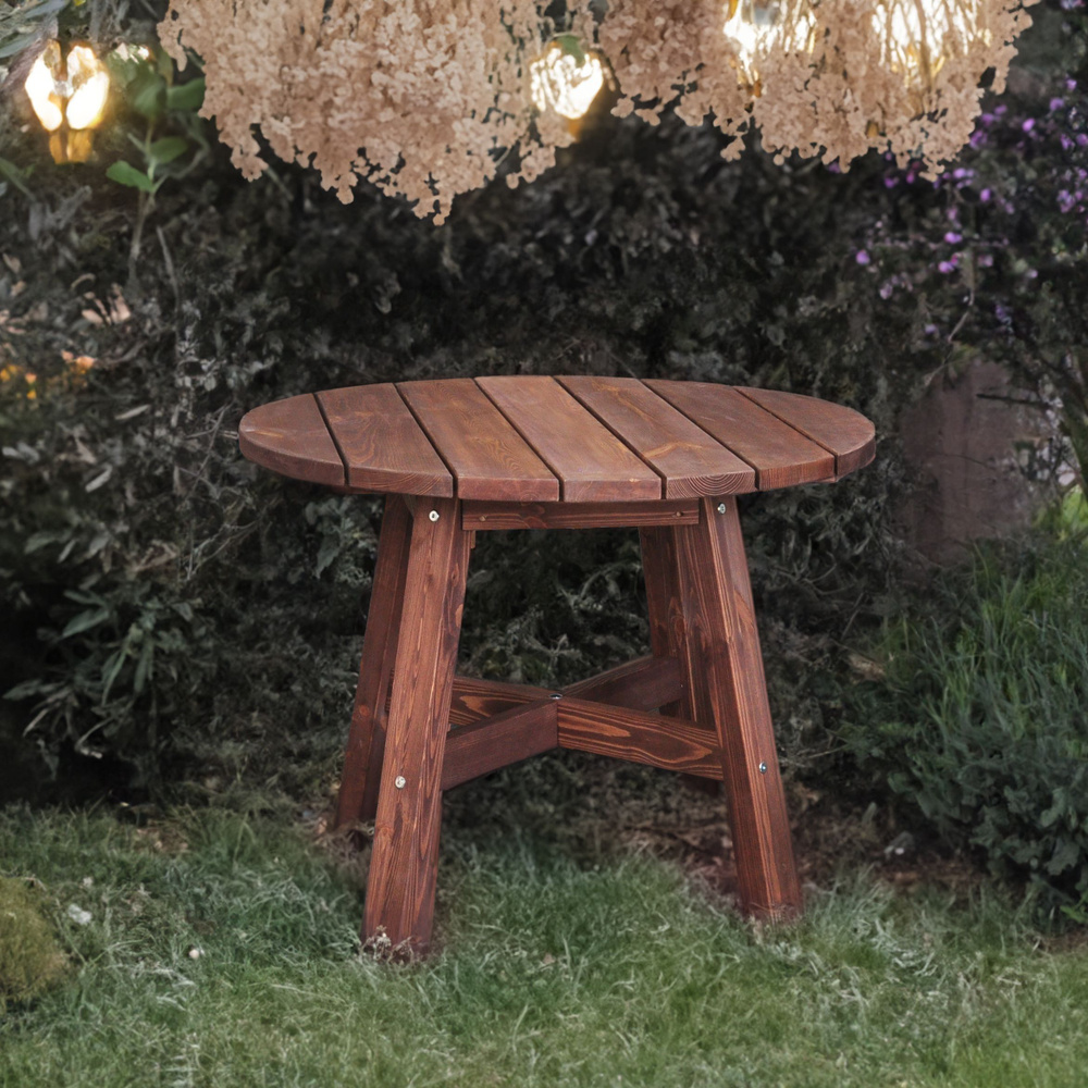 Стол садовый деревянный круглый Ойвинд из массива сосны для сада 105х105 см, венге  #1